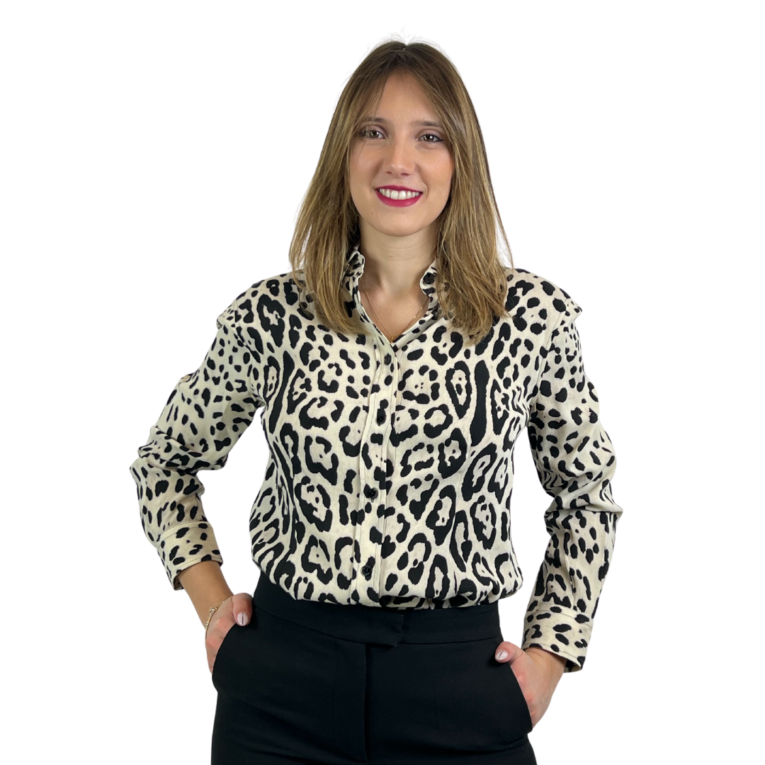 Dolce & Gabbana Camicia in seta maculata bianca e nera