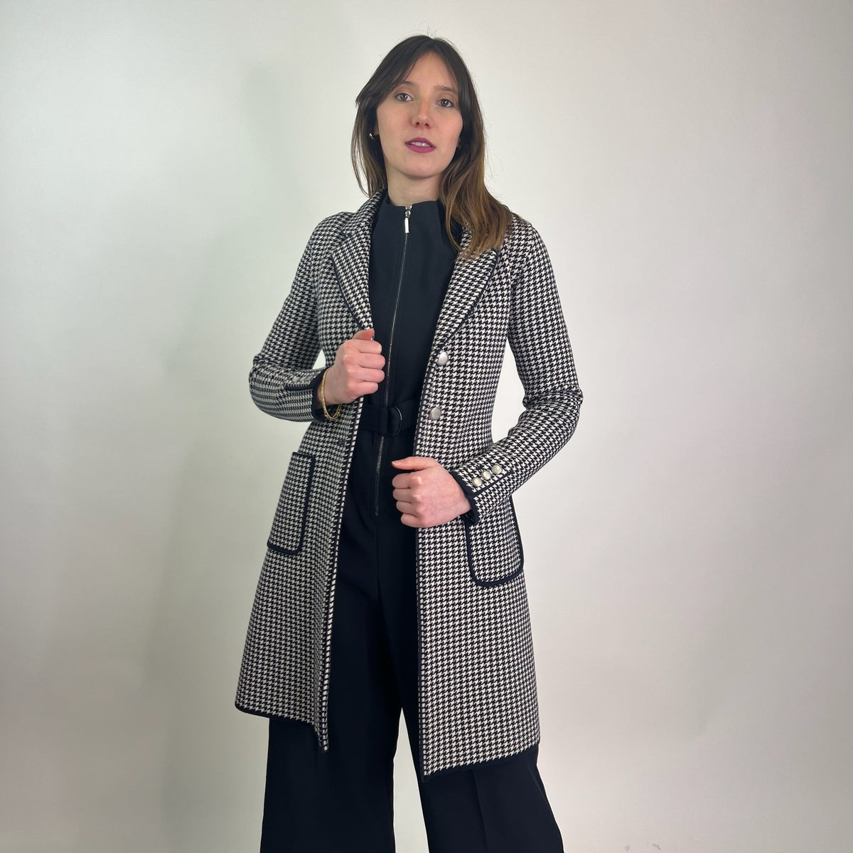 MORESI Cappotto pied de poule blu e bianco