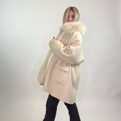 MAX & MOI Giaccone panna con piumino con pelo staccabile
