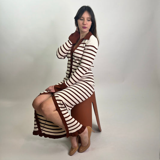 ERIKA CAVALLINI Abito lungo a costine panna e tabacco