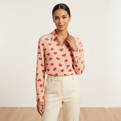 EQUIPMENT Camicia in seta nude con cuori fragola