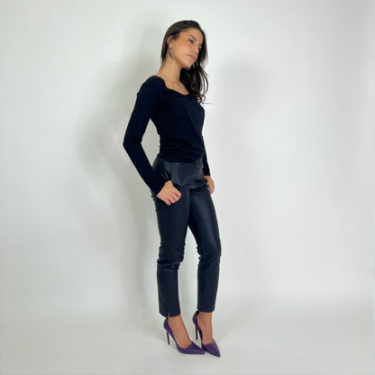 ENES Pantaloni in pelle blu navy