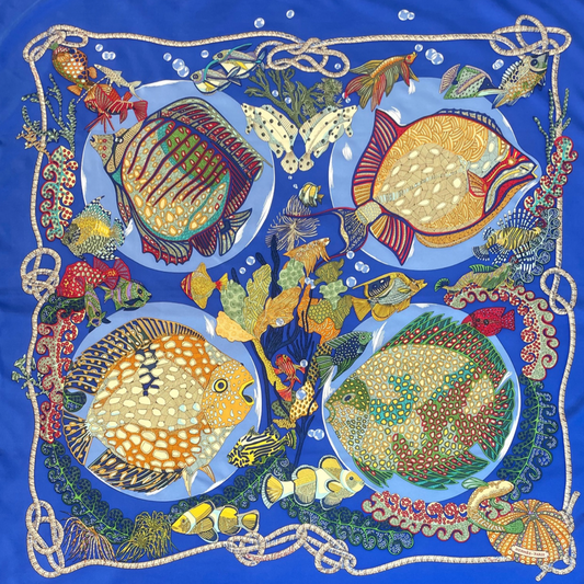 HERMES Foulard blu con pesci