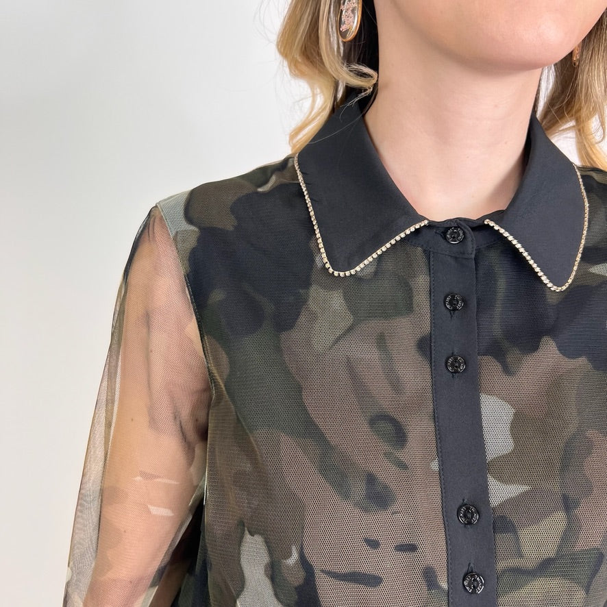 TWIN SET Abito lungo in tulle camouflage