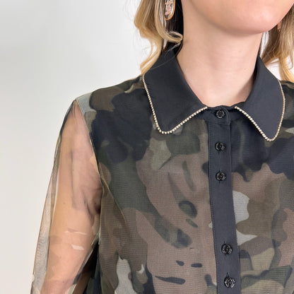 TWIN SET Abito lungo in tulle camouflage