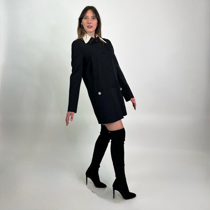 PRADA Cappottino nero con collo bianco e bottoni gioiello