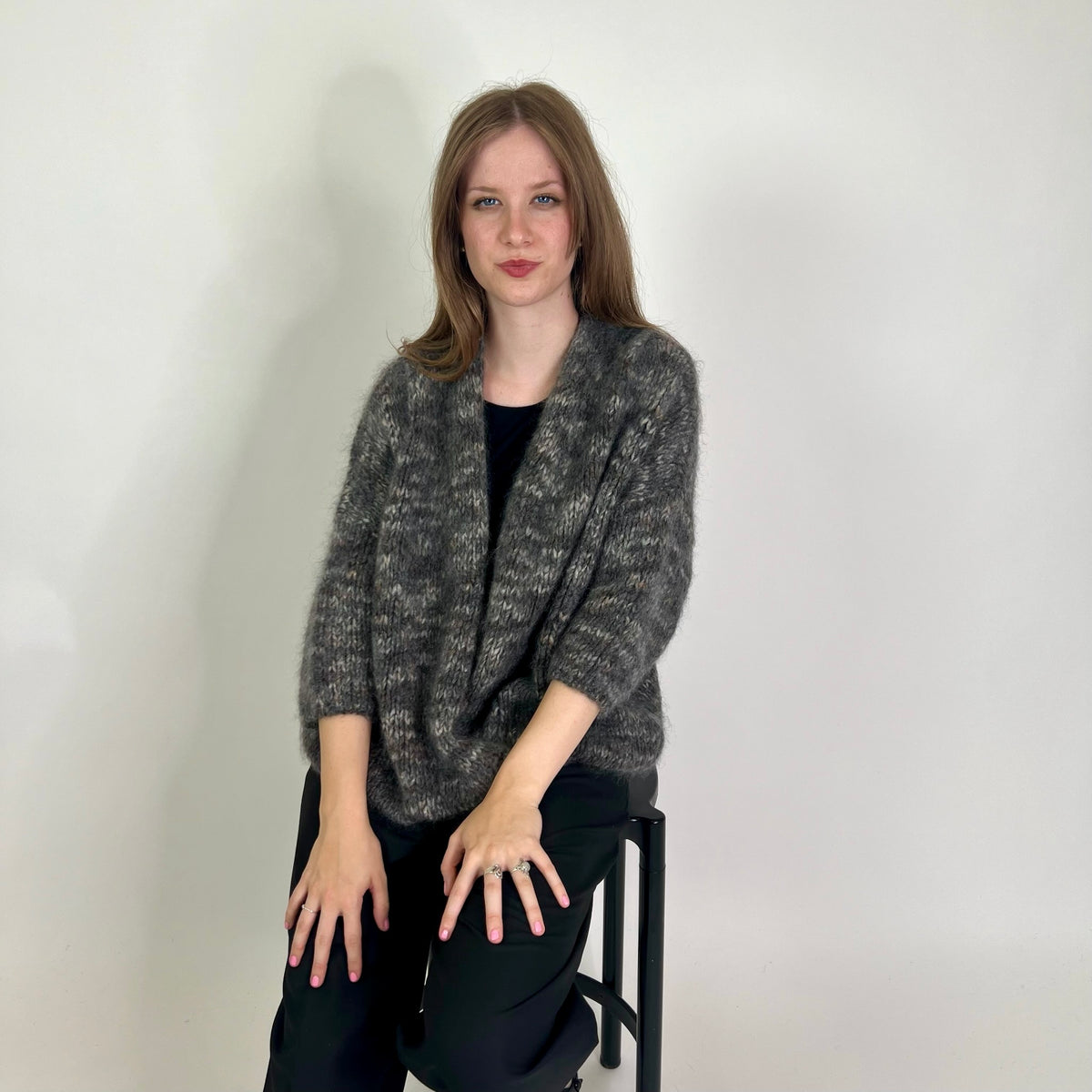 BRUNELLO CUCINELLI Maxi cardigan cashmere e mohair toni grigi