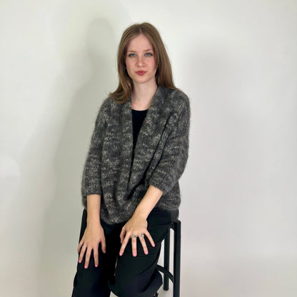BRUNELLO CUCINELLI Maxi cardigan cashmere e mohair toni grigi