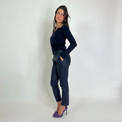 ENES Pantaloni in pelle blu navy