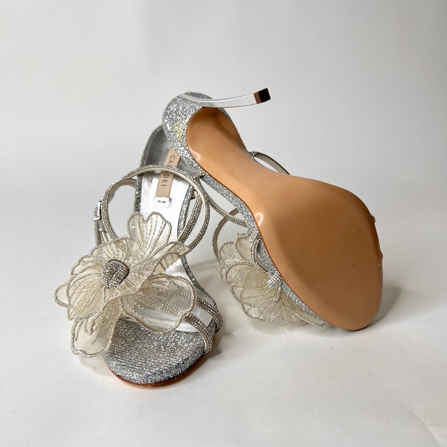 CASADEI Sandali gioiello argento con fiore in tulle