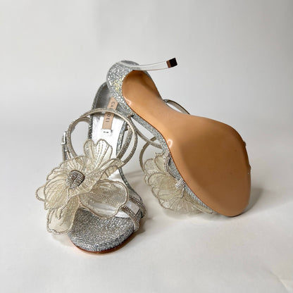CASADEI Sandali gioiello argento con fiore in tulle