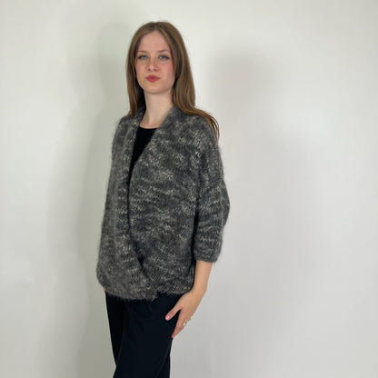 BRUNELLO CUCINELLI Maxi cardigan cashmere e mohair toni grigi