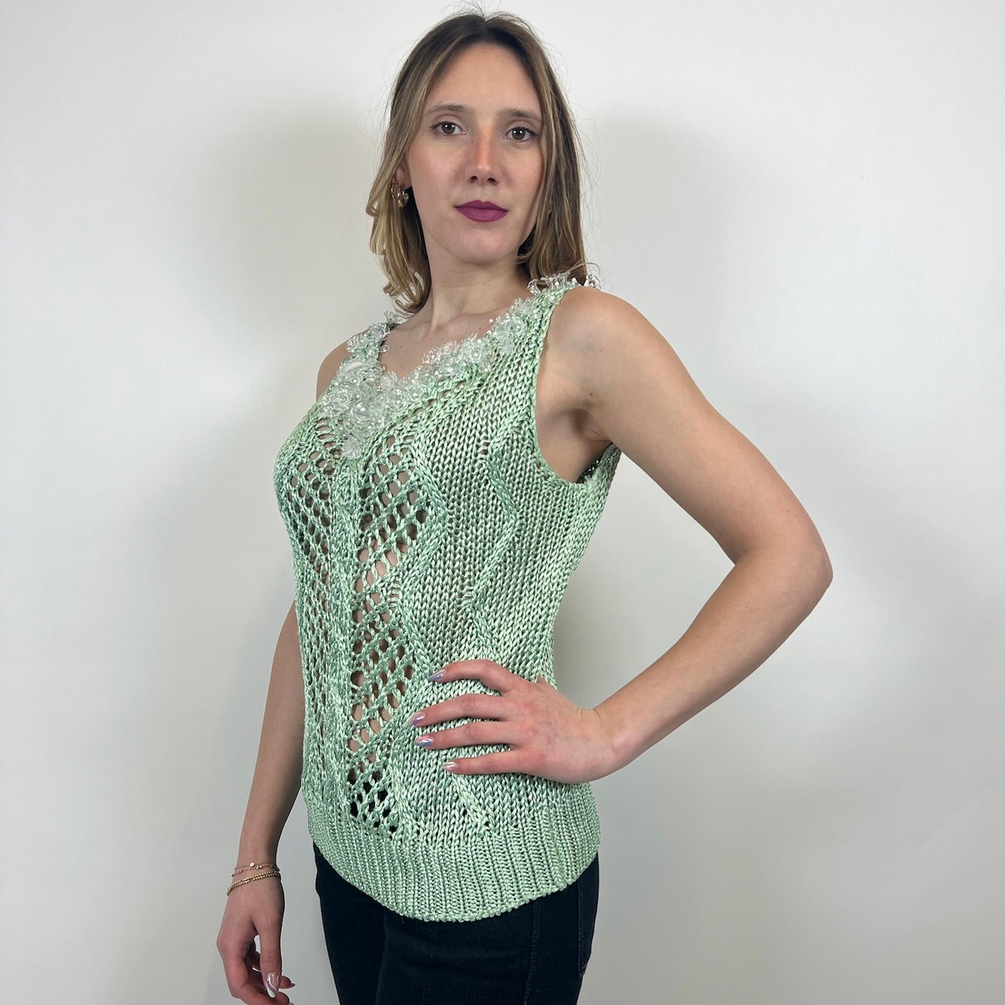 ERMANNO SCERVINO Top in maglia di viscosa verde acqua