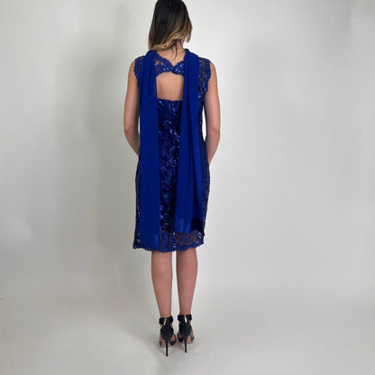 LUISA SPAGNOLI Abito tubino blu con paillettes
