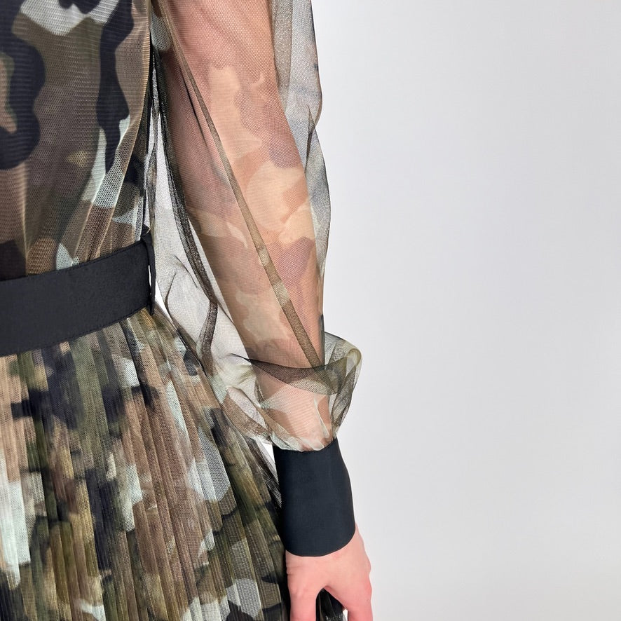 TWIN SET Abito lungo in tulle camouflage