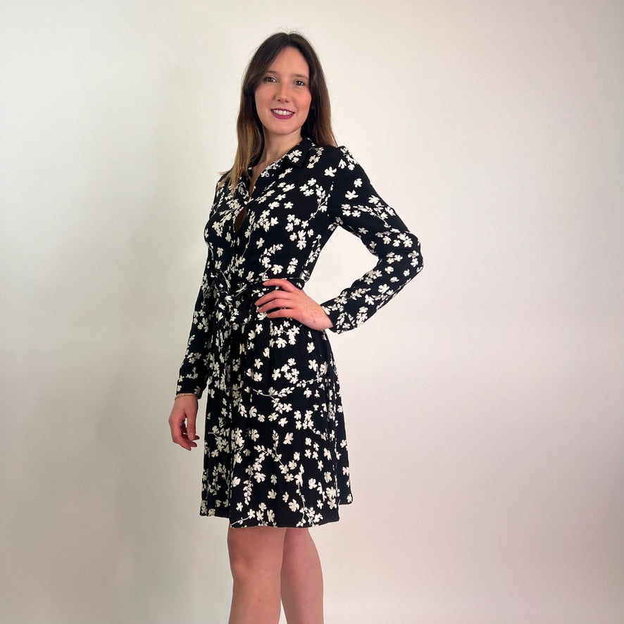 MAX & CO Abito scamiciato nero a fiori bianchi