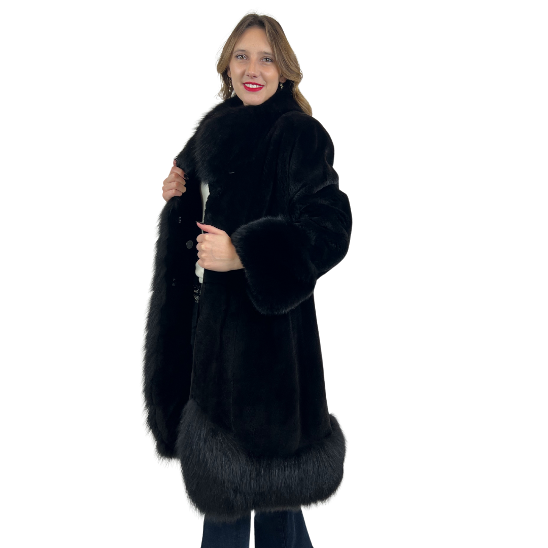 ELSA OLDOINI Pelliccia di castoro lunga nera