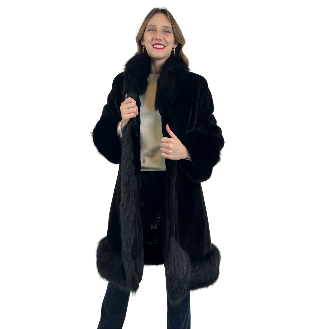 ELSA OLDOINI Pelliccia di castoro lunga nera
