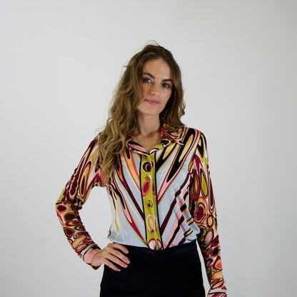 EMILIO PUCCI Camicia in jersey di seta stampa multicolor