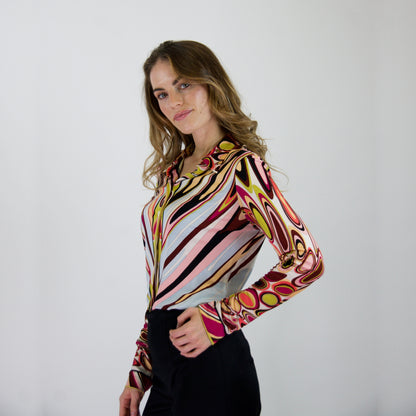 EMILIO PUCCI Camicia in jersey di seta stampa multicolor