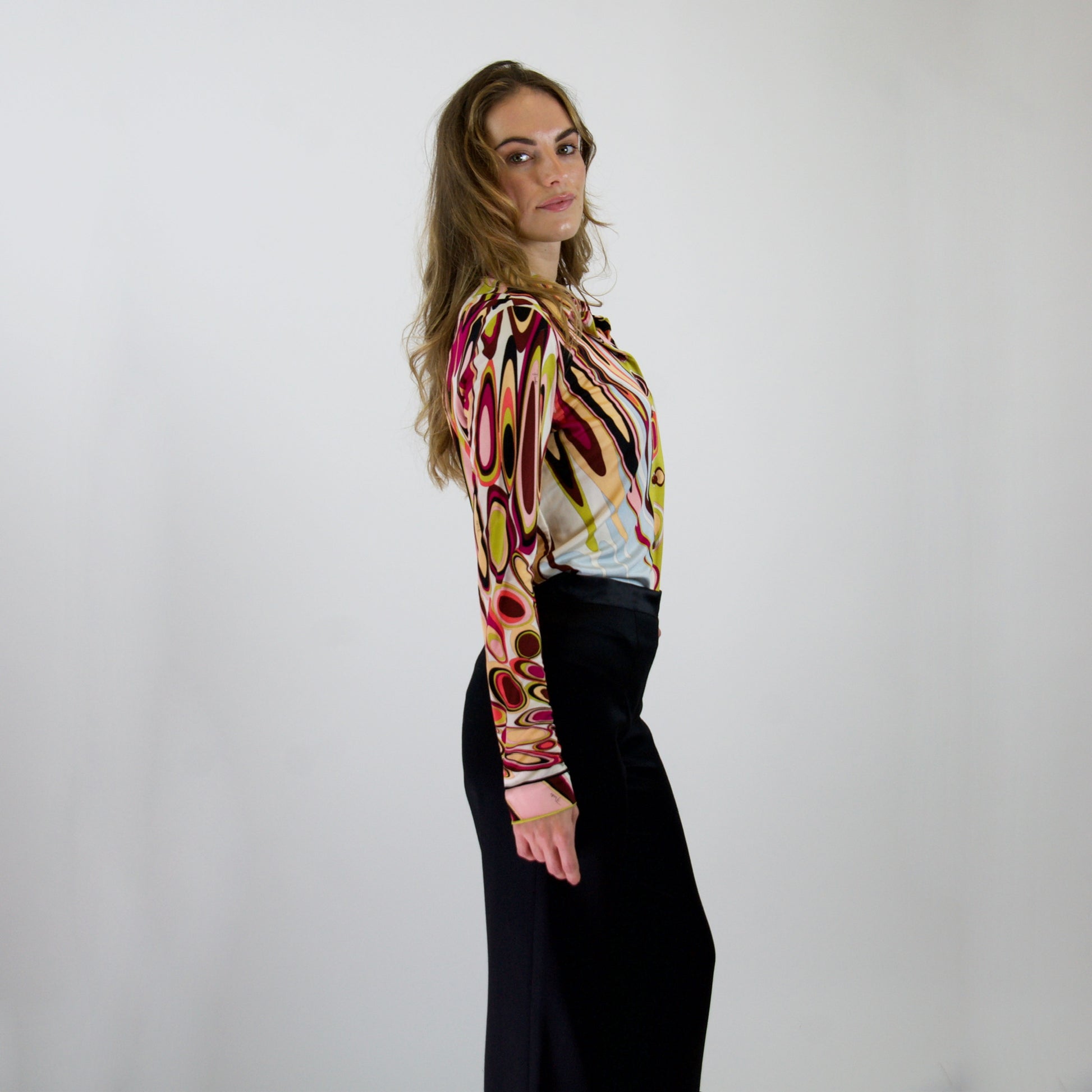 EMILIO PUCCI Camicia in jersey di seta stampa multicolor