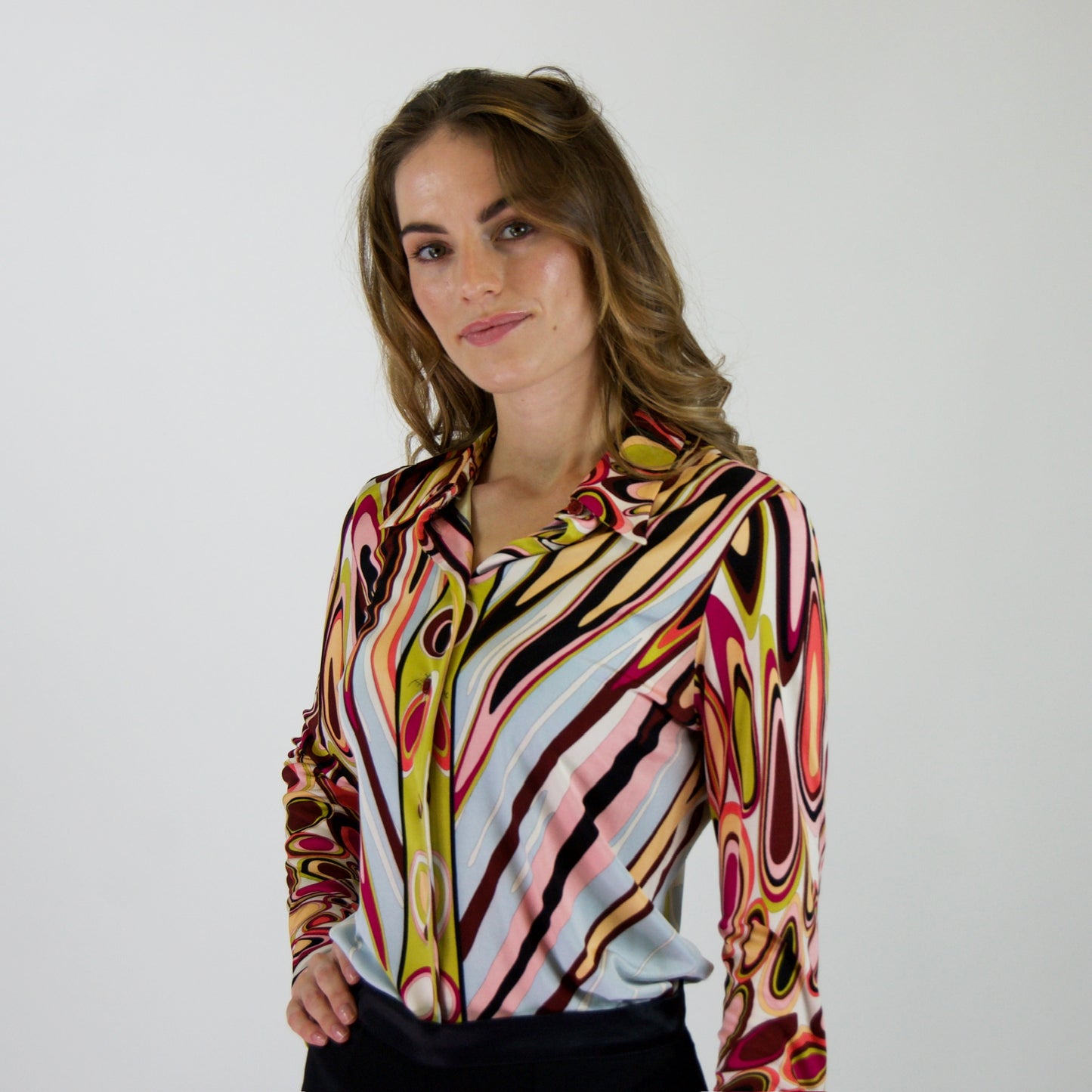 EMILIO PUCCI Camicia in jersey di seta stampa multicolor
