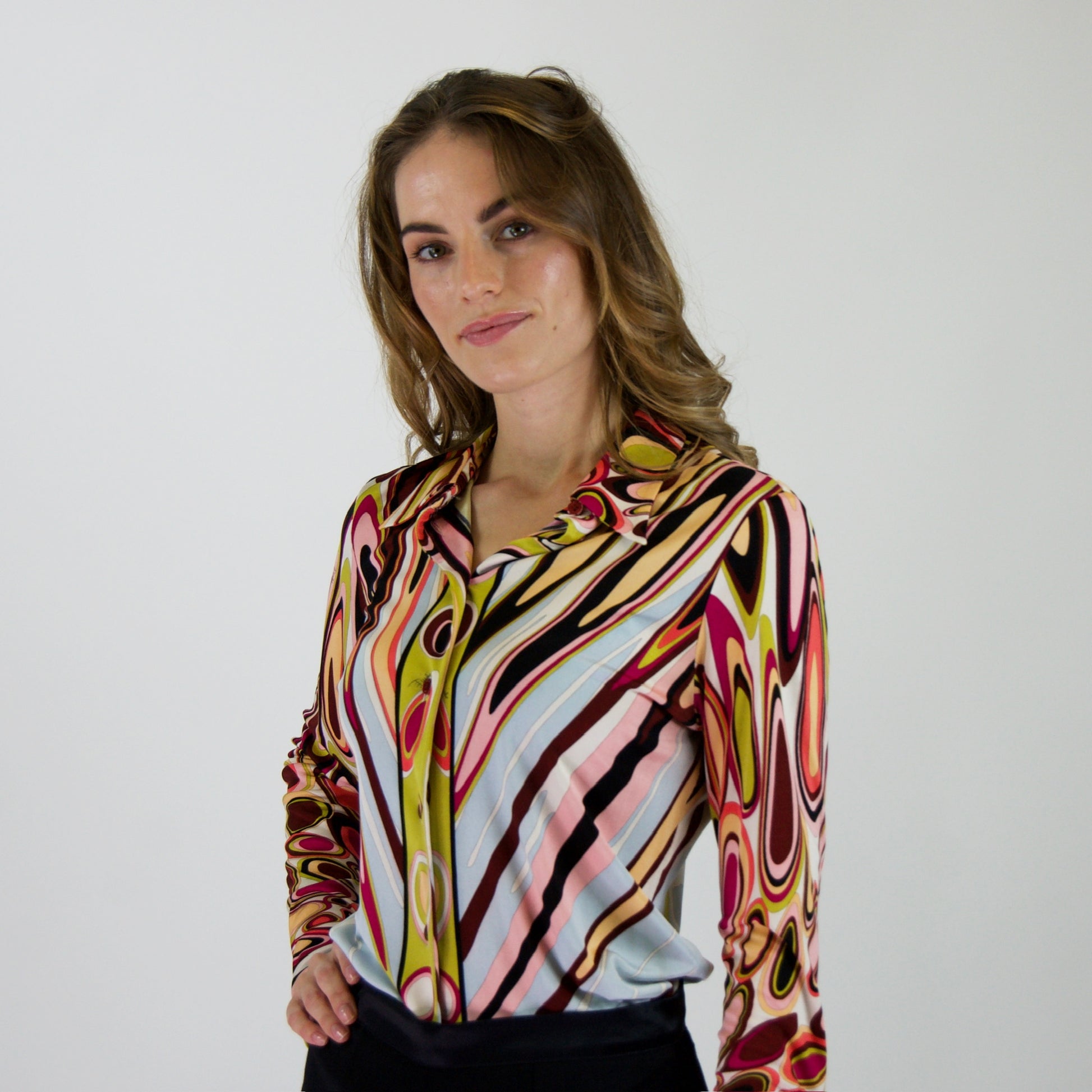 EMILIO PUCCI Camicia in jersey di seta stampa multicolor