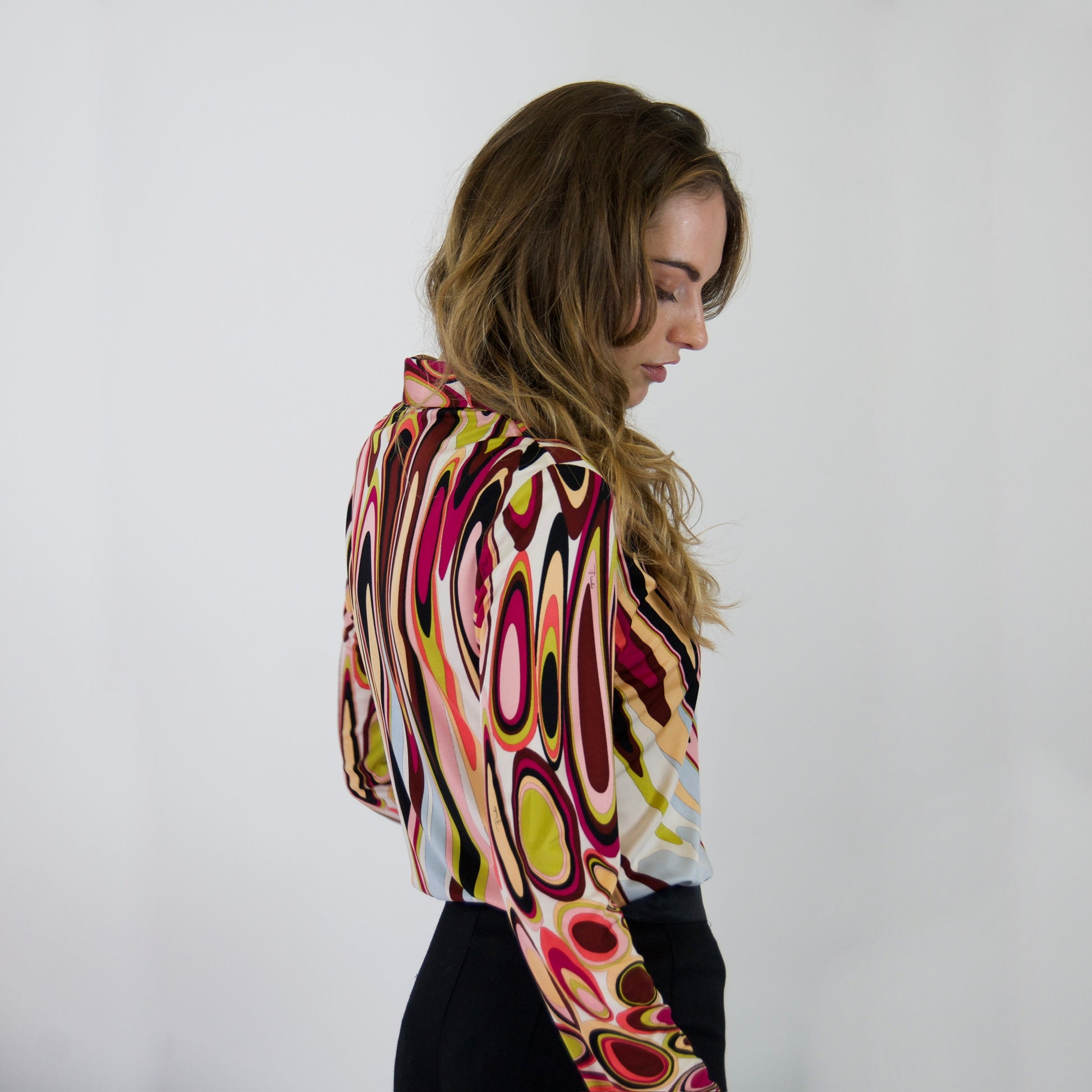 EMILIO PUCCI Camicia in jersey di seta stampa multicolor