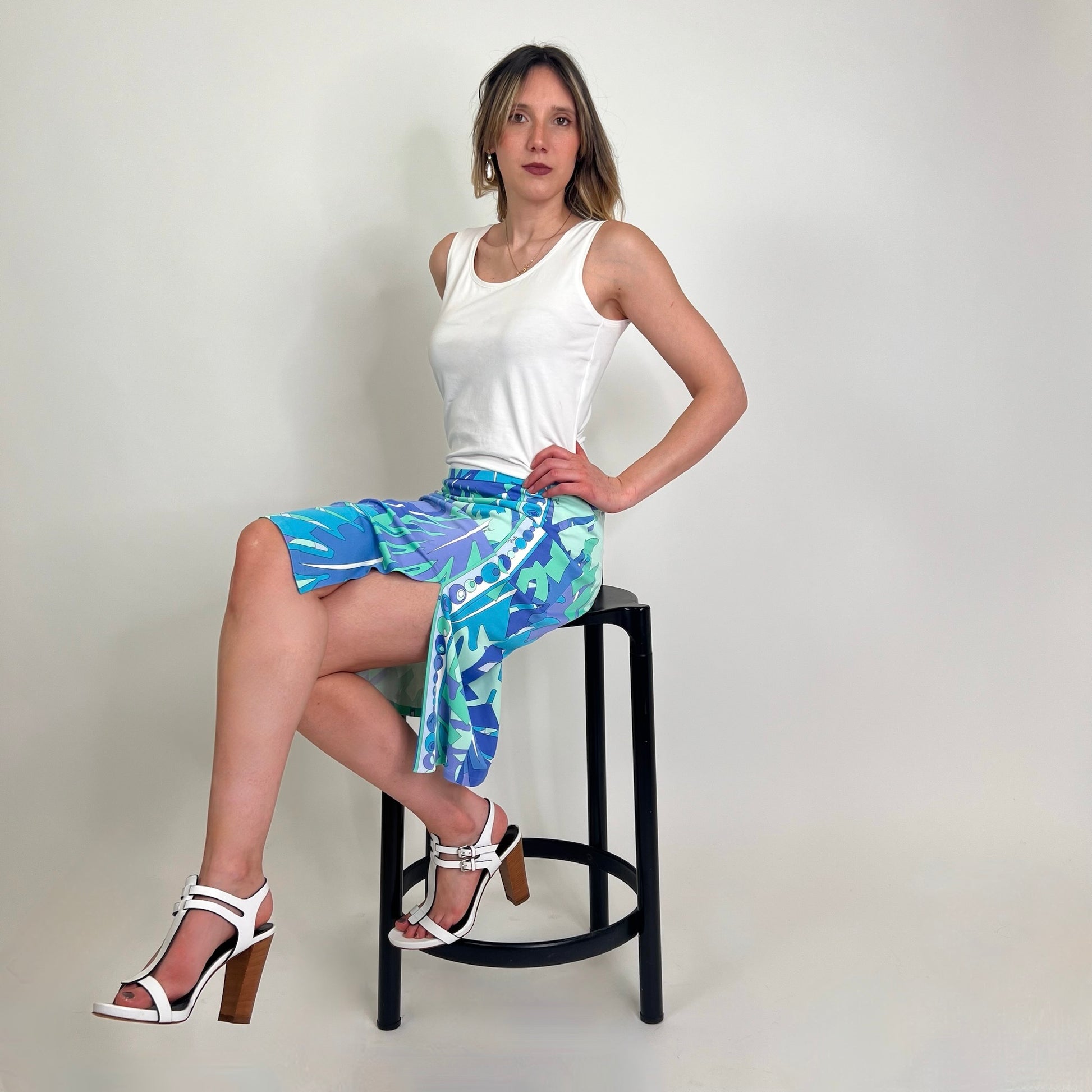 EMILIO PUCCI Gonna tubino fantasia azzurra