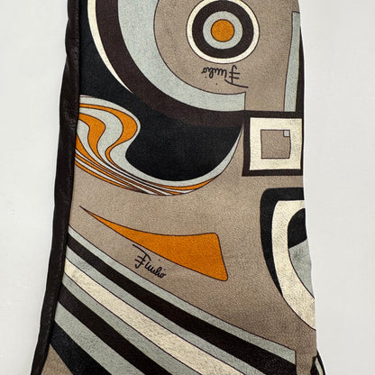 EMILIO PUCCI Guanti in pelle marrone con stampa geometrica e interno in cashmere arancione
