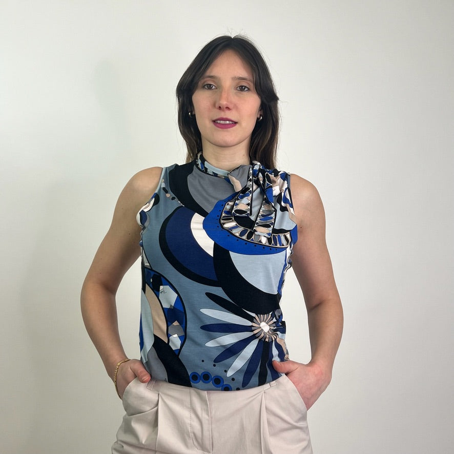 EMILIO PUCCI Top a fantasia blu e azzurra