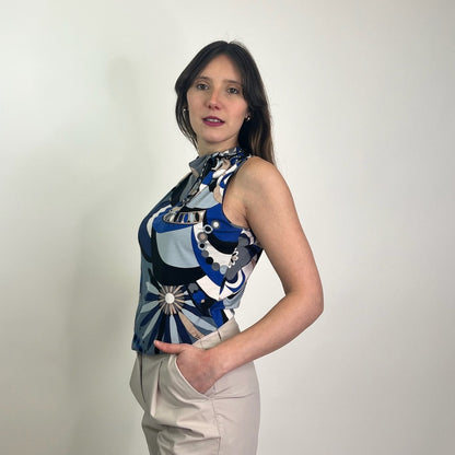 EMILIO PUCCI Top a fantasia blu e azzurra