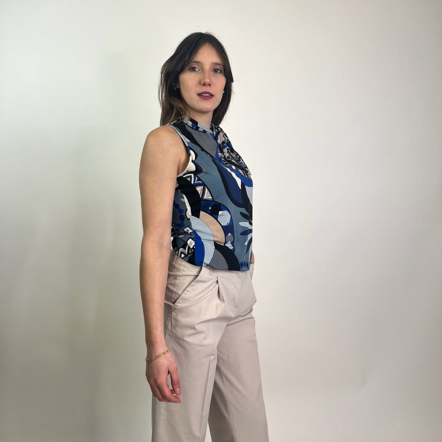 EMILIO PUCCI Top a fantasia blu e azzurra