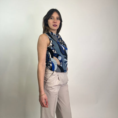 EMILIO PUCCI Top a fantasia blu e azzurra