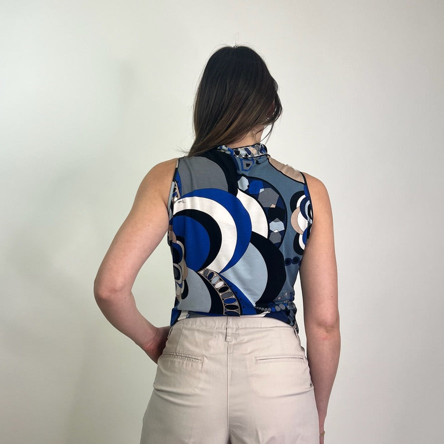 EMILIO PUCCI Top a fantasia blu e azzurra