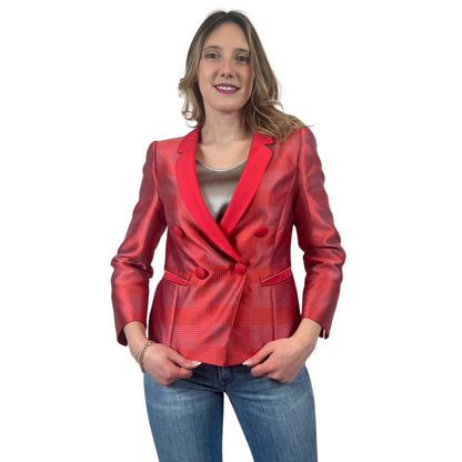 EMPORIO ARMANI Blazer corallo con righe sottili azzurre 