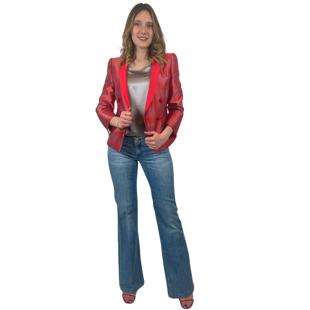 EMPORIO ARMANI Blazer corallo con righe sottili azzurre 