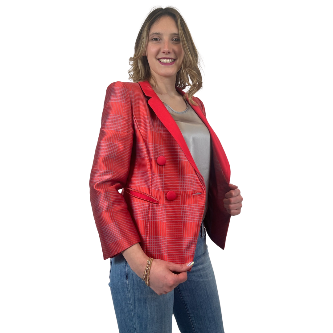 EMPORIO ARMANI Blazer corallo con righe sottili azzurre 