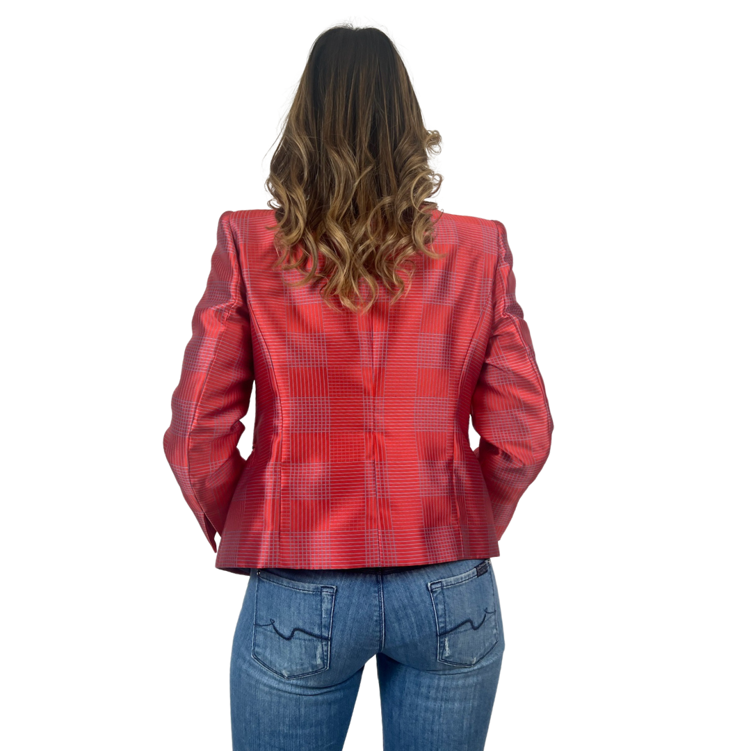 EMPORIO ARMANI Blazer corallo con righe sottili azzurre 