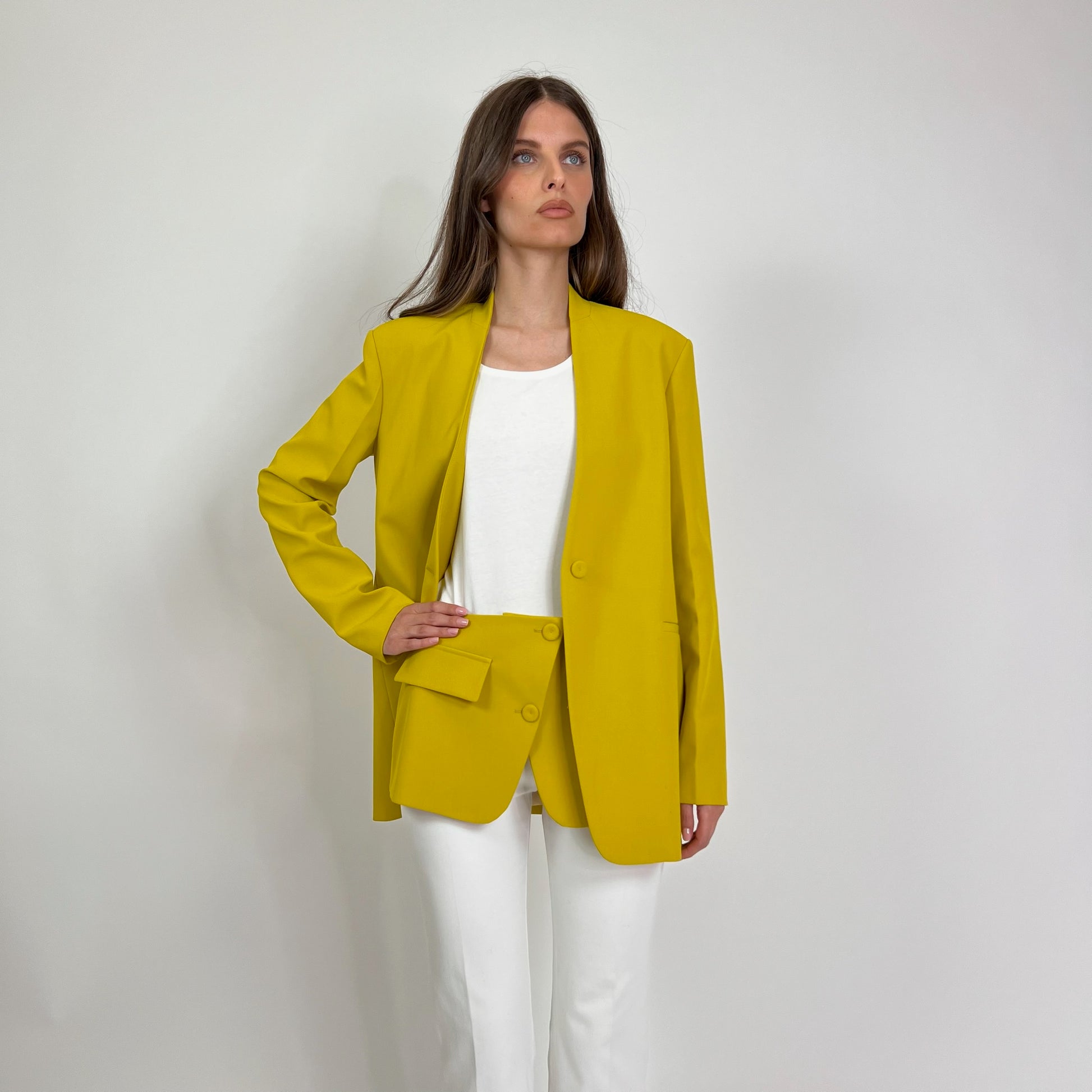 ERIKA CAVALLINI Blazer lungo giallo olio 