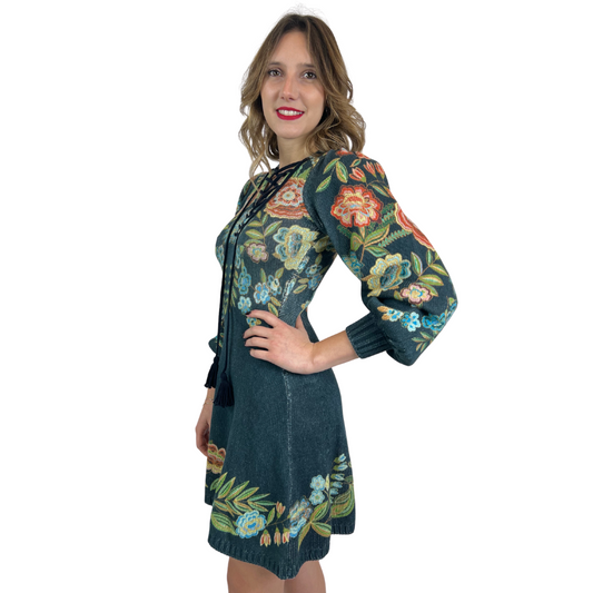 ETRO Abito in maglia di cotone floreale petrolio