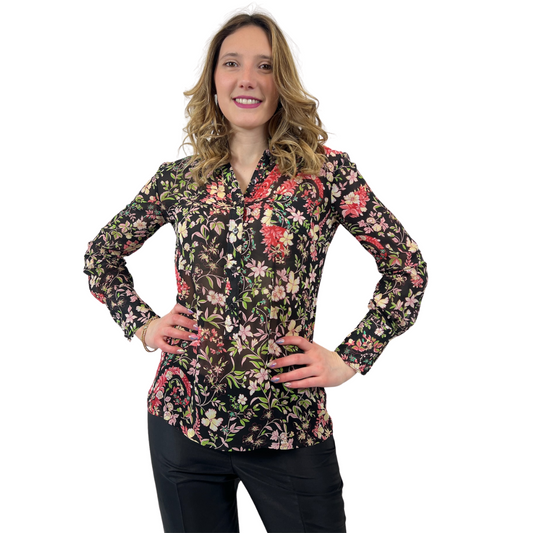 ETRO Camicia fiorata in seta nera