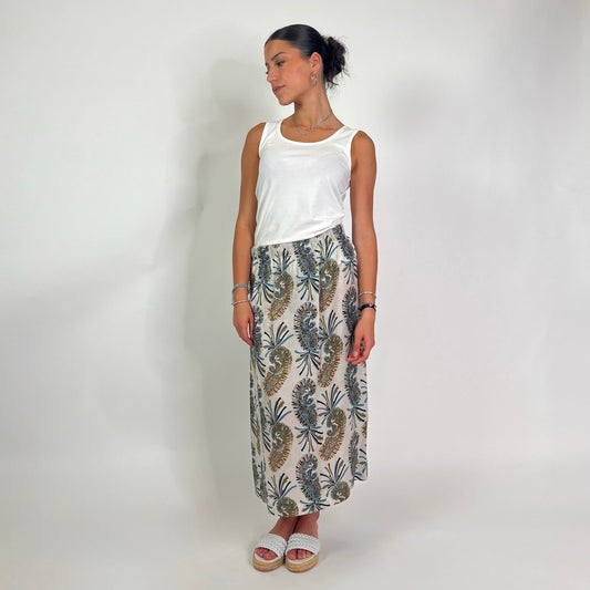 ETRO Gonna lunga in seta fondo chiaro con stampa paisley