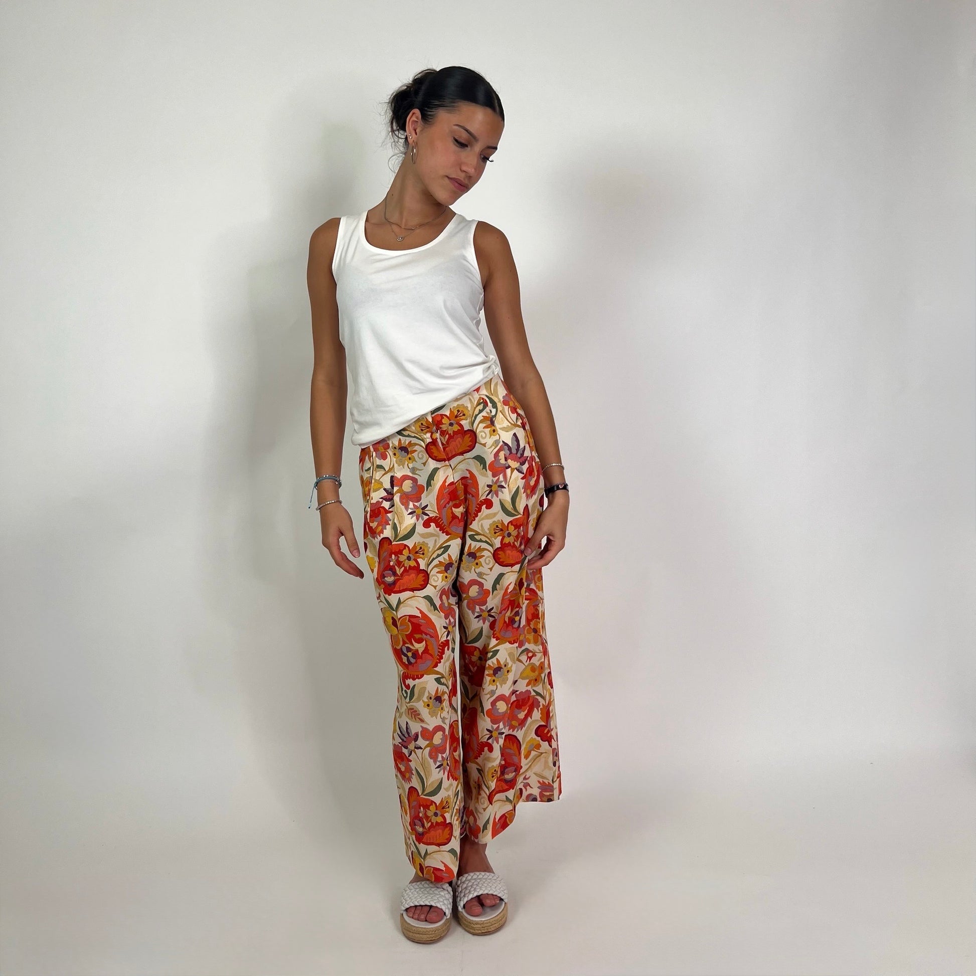 ETRO Pantalone in crepe di seta fondo chiaro stampa fiori