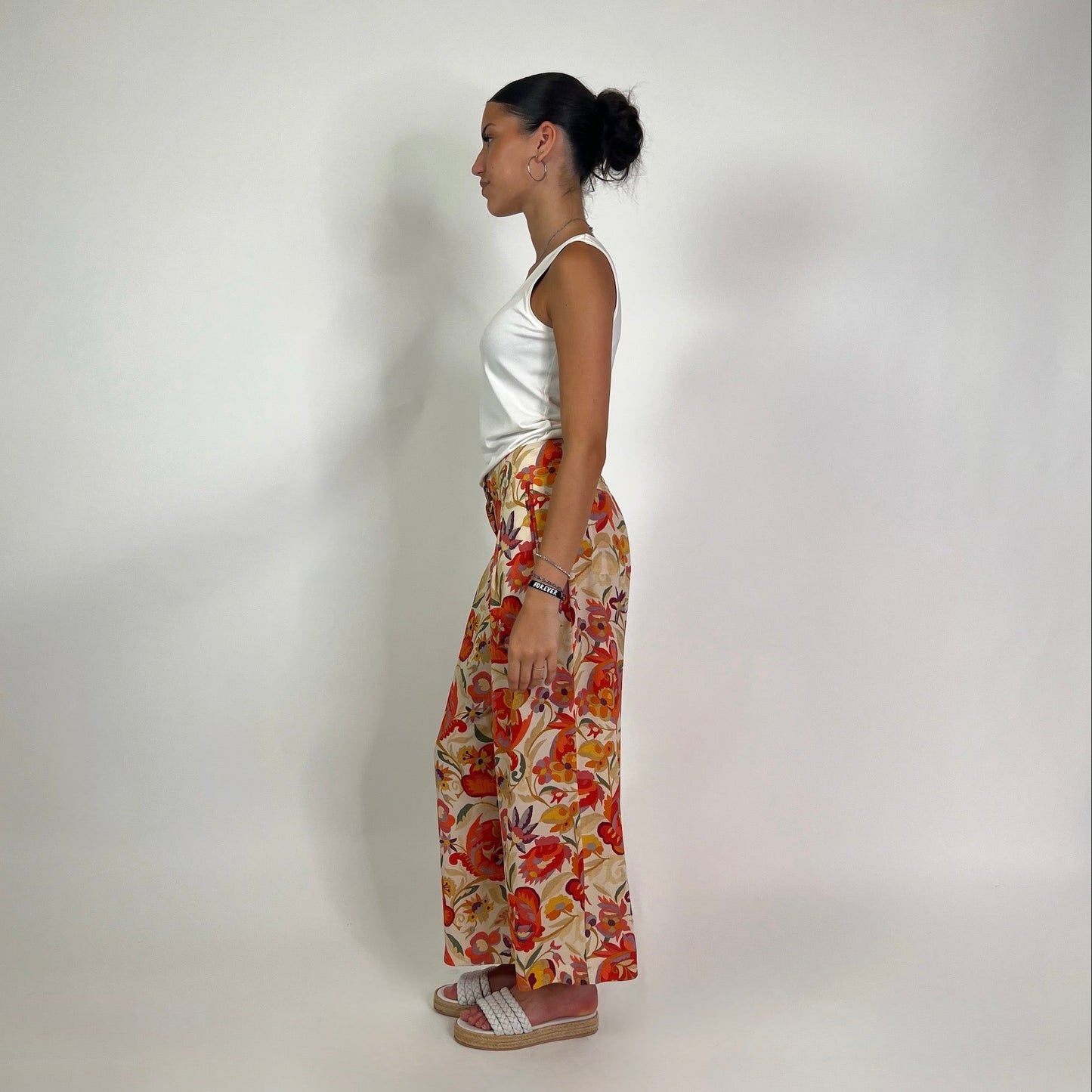 ETRO Pantalone in crepe di seta fondo chiaro stampa fiori