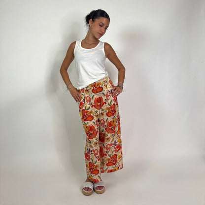 ETRO Pantalone in crepe di seta fondo chiaro stampa fiori