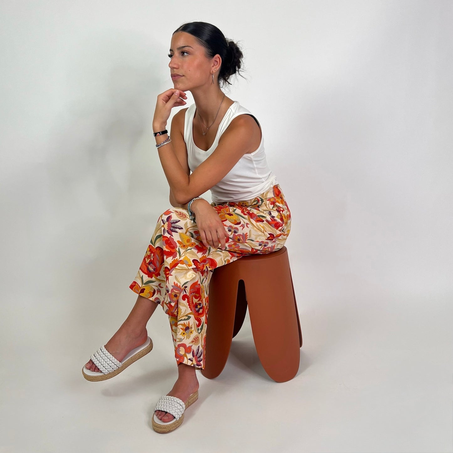 ETRO Pantalone in crepe di seta fondo chiaro stampa fiori