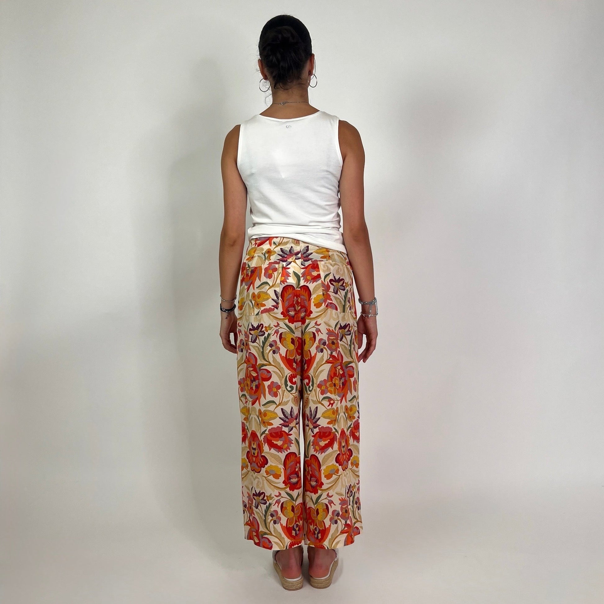 ETRO Pantalone in crepe di seta fondo chiaro stampa fiori