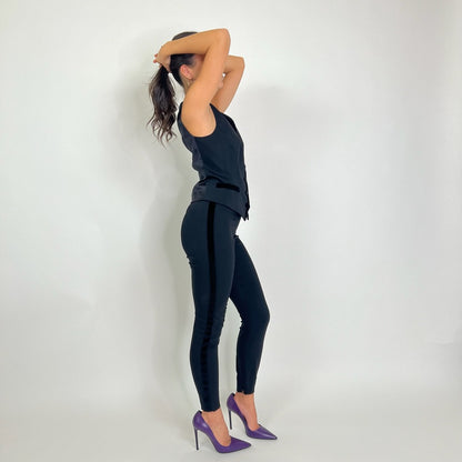 DOLCE & GABBANA Completo gilet e pantaloni nero con dettagli in velluto