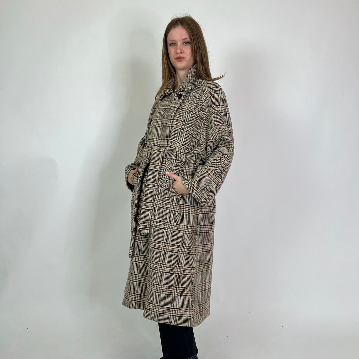 KASSL EDITION Cappotto prince de galles beige e marrone